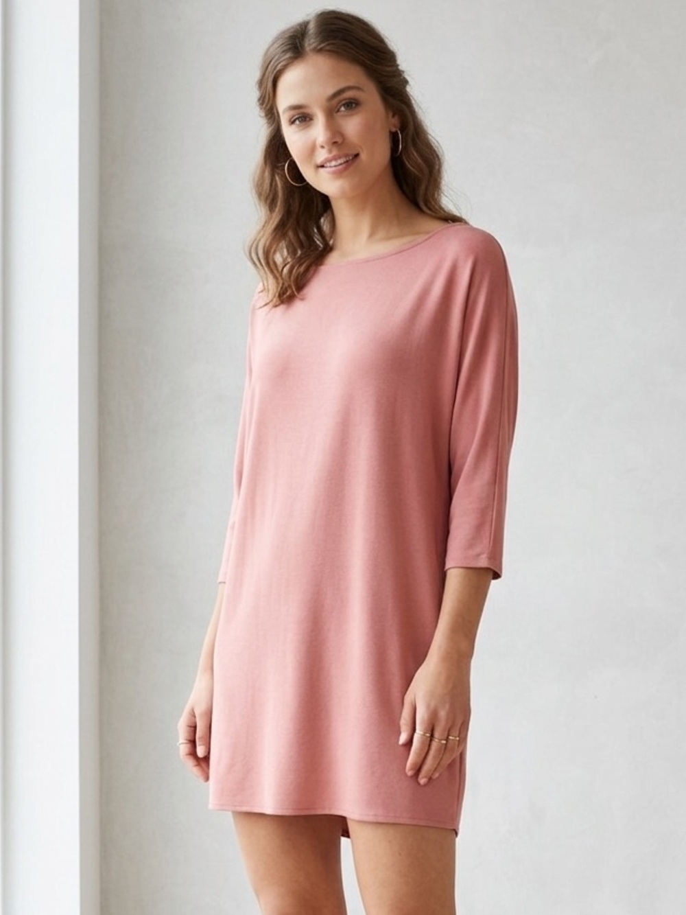 MASAI Copenhagen Shift Dress Large Boatneck Long Sleeve Pink Lagenlook Coastal